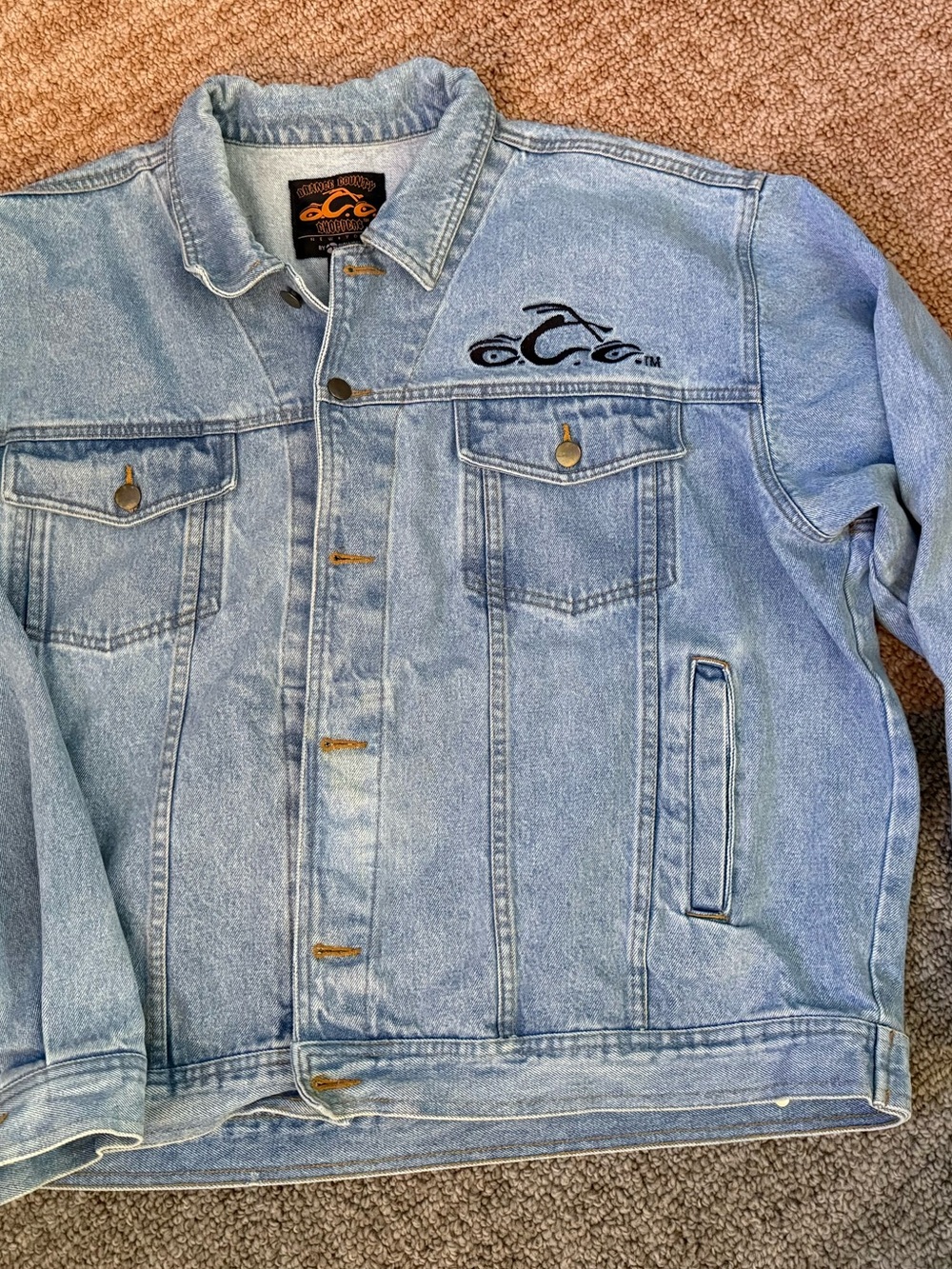 Bioworld Light Blue Denim Jacket with Orange County Chopper Embroidered Logo